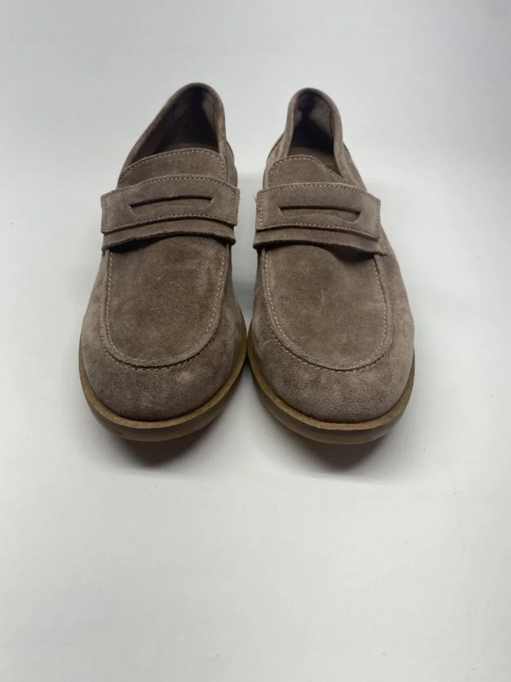ALL SAINTS Mens Sam Taupe Suede Penny Loafer Sz 9
